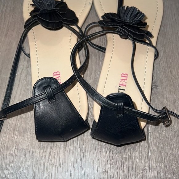 BLACK flower flat sandals size US 7.5 - Picture 5 of 10